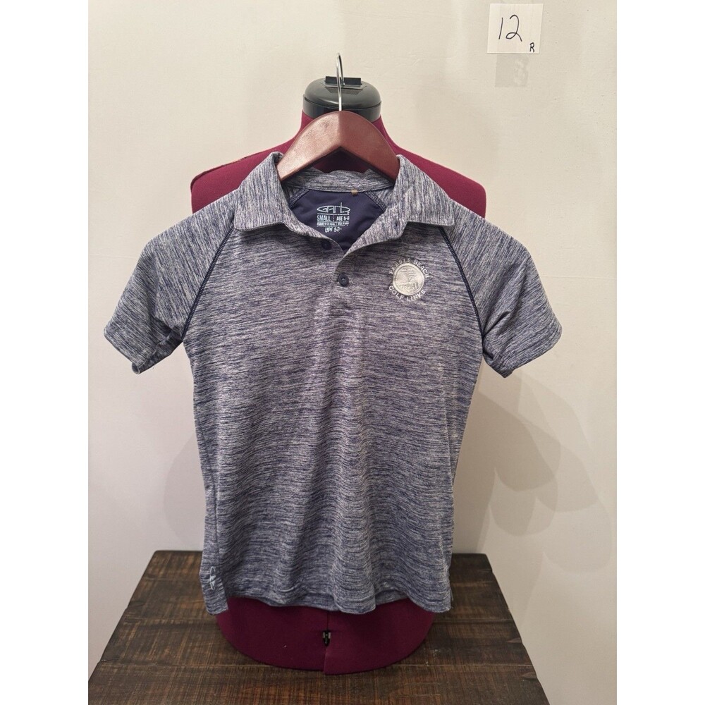 GRB Pebble Beach Golf Links Youth Polo Shirt Small 5-6yrs Old UPF 50 Blue Gray